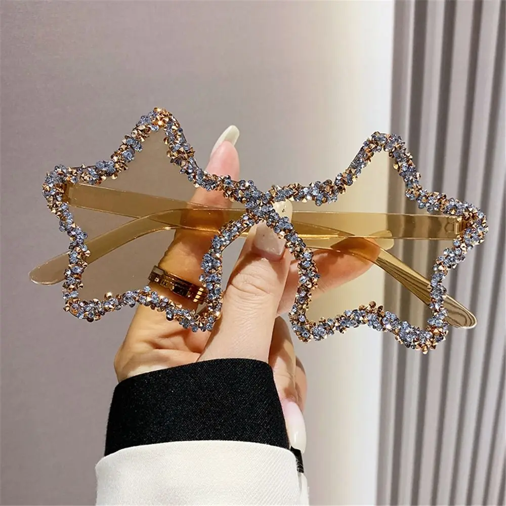 Gafas de sol con forma de estrella para mujer, anteojos de sol con diamantes de imitación ostentosos, estilo Pentagon, Retro, para baile, fiesta, Halloween - imagen 3