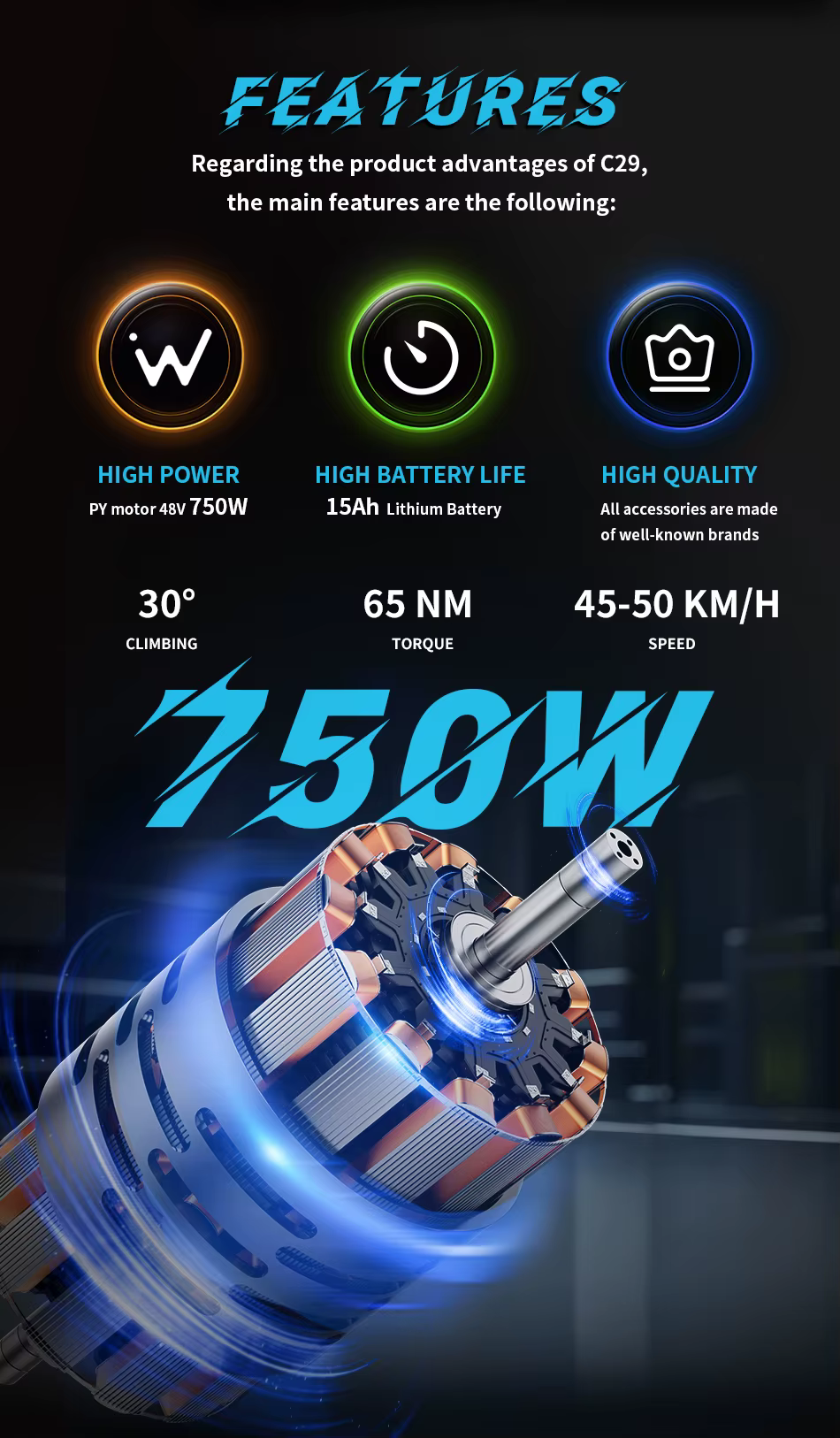 DUOTTS C29 Bicicleta Eléctrica 48V – Motor 750W y 21 velocidades para ciudad - imagen 2