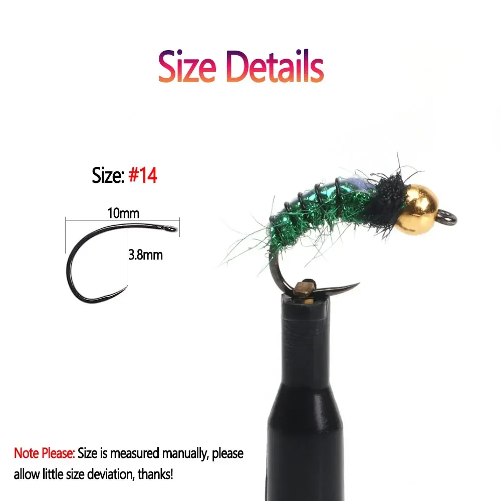Bimoo 8PCS #14 Brass Bead Head Barbless Czech Nymph Flash Back Caddis Nymph Pupa Wet Fly For Trout Grayling Fishing Lures - imagen 3