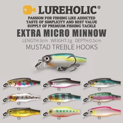 Lureholic Mini Minnow Duro Sumergible 3 cm 1 g con gancho Mustad