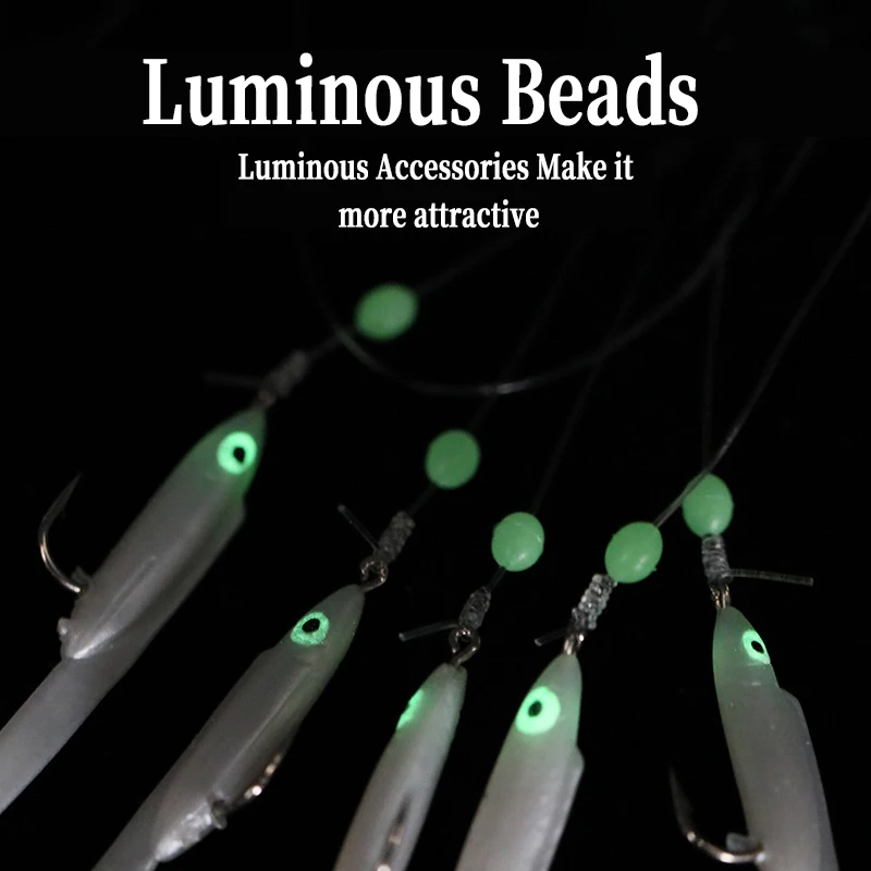 Cebos blandos para pesca en agua salada, cebos Sabiki de Anguila con peces pequeños blancos, cuerda de Camarón, aparejos Sabiki, 1/0 #, 5 unidades por lote - imagen 3