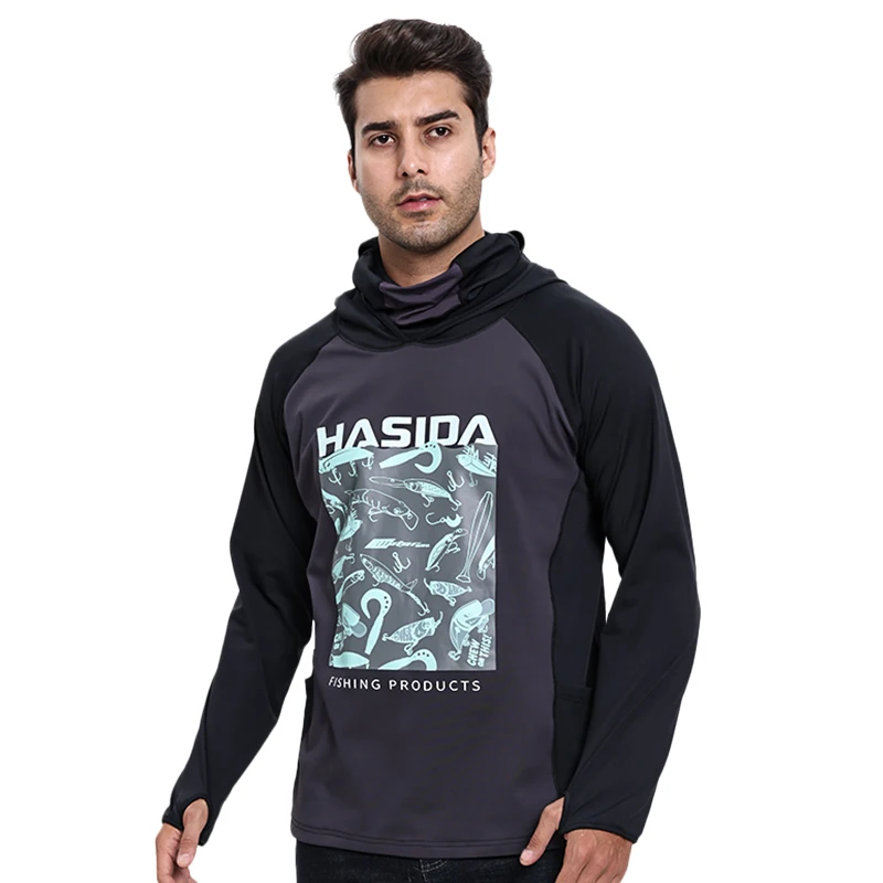 HISTAR camuflaje pez 3D Cutt cubierta facial completa UVF95% bloqueo de calor bolsillo grande puños de dedo chaqueta de pesca de lana sudadera tela - imagen 5