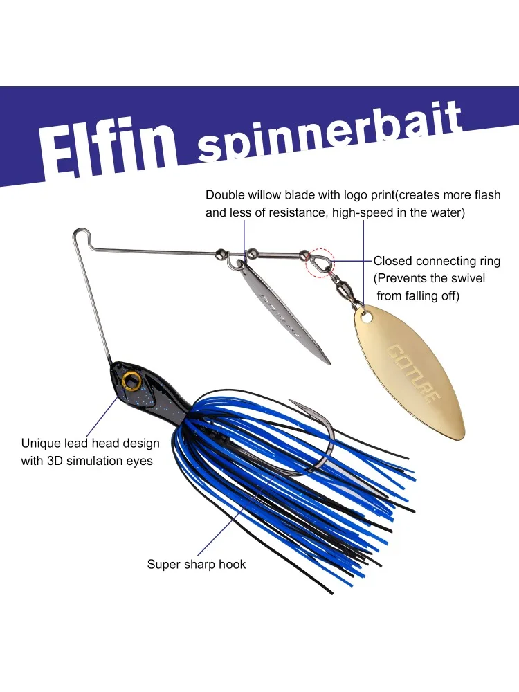 Goture Spinnerbait con doble hoja de metal de sauce y falda - imagen 3