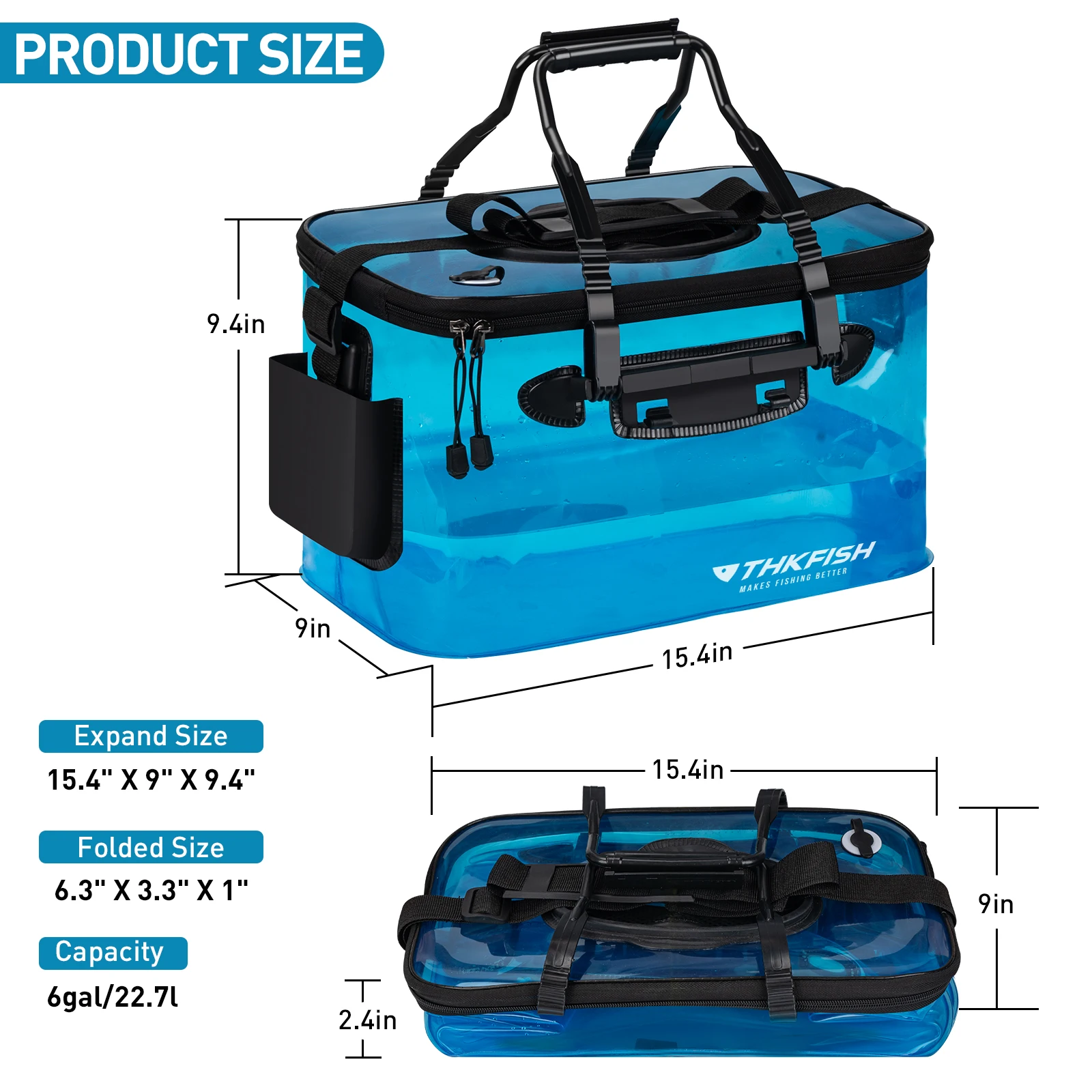 THKFISH Cubo de pesca plegable EVA transparente para peces vivos - imagen 3