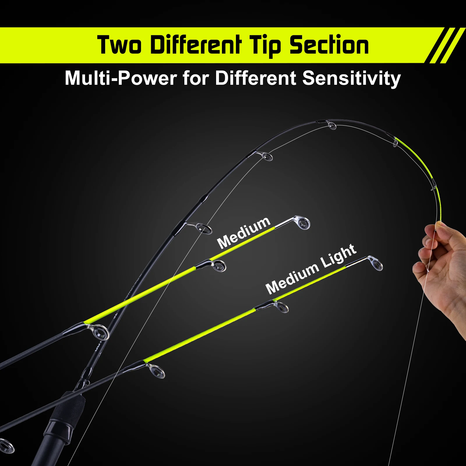 Goture-caña de pescar portátil de fibra de carbono para invierno, caña de pescar ultraligera de 28 "y 32" para carpa, ML + M, doble punta - imagen 4