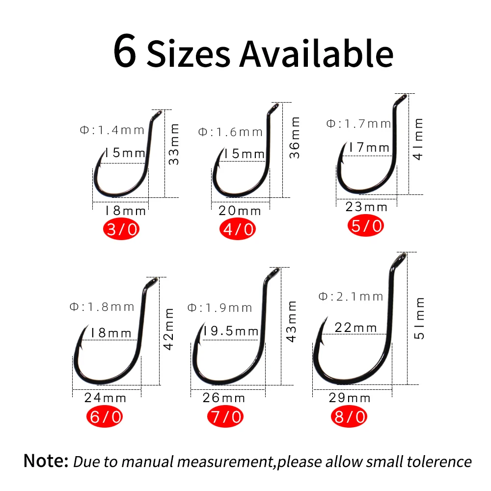 Ellllv 20 piezas de acero rico en carbono, gancho de pico de pulpo de níquel negro, anzuelos compensados de pesca de pargo de agua salada 3/0 4/0 5/0 6/0 7/0 8/0 - imagen 3