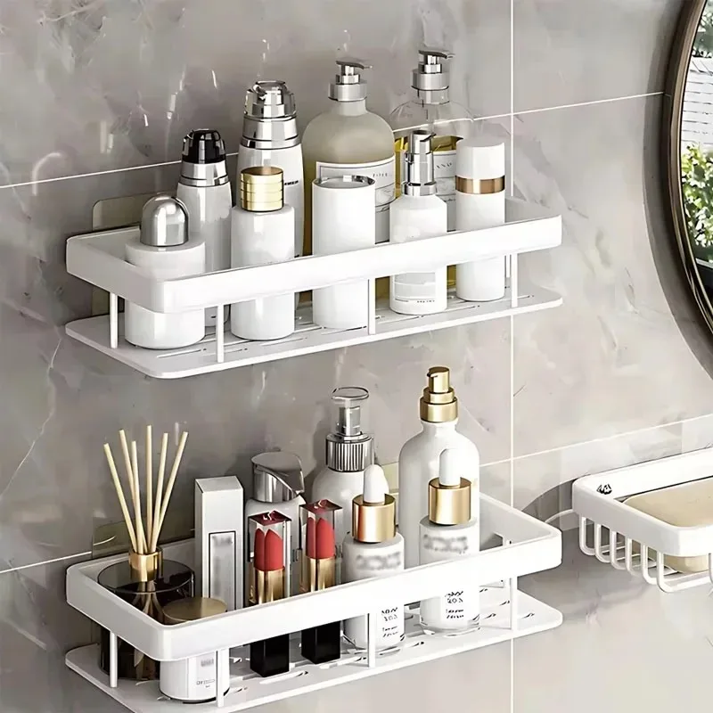Estante de pared para baño, estante para champú, organizador de almacenamiento de maquillaje, estante de ducha, accesorios de baño, aleación de aluminio, sin taladro, 1/2/3 Uds. - imagen 2