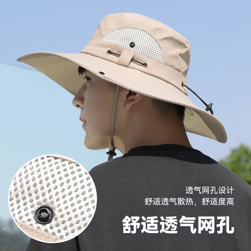 Sombreros de cubo de ala ancha para hombre, sombrero de alero grande a prueba de rayos UV, sombrilla de verano, protector solar de pescador, gorra de sombrilla de pesca al aire libre - imagen 5