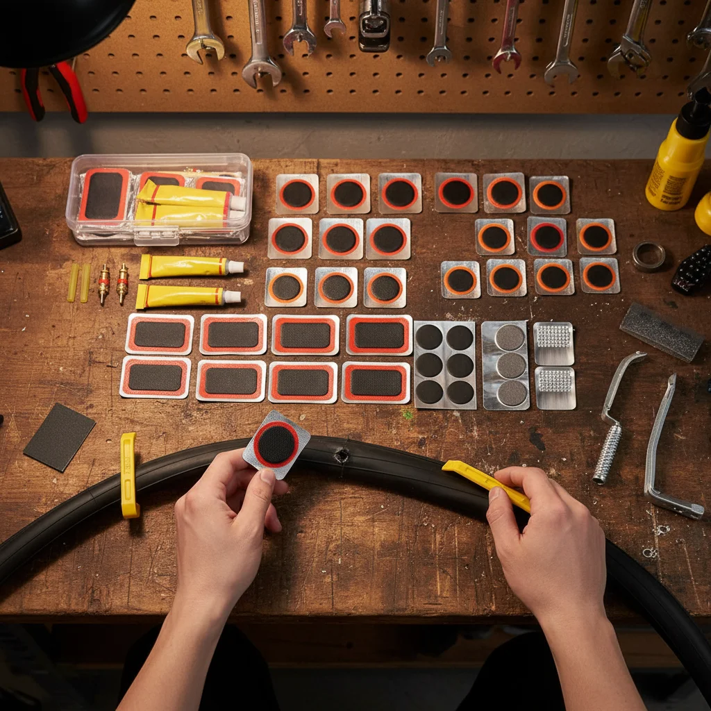 Kit de reparación de neumáticos de bicicleta con parche frío y palanca
