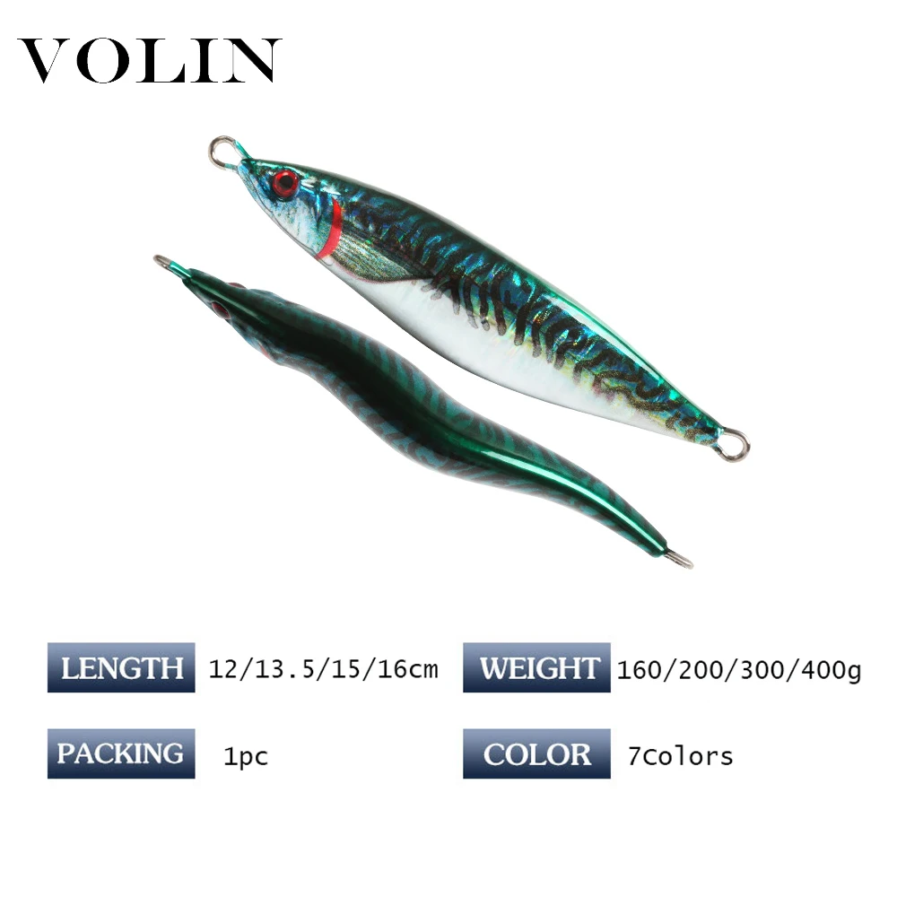 VOLIN-señuelo de pesca Jigging de caída rápida, cebo de Metal con brillo UV, forma de S, 160g200g300g400g, bote de hundimiento en agua salada - imagen 2