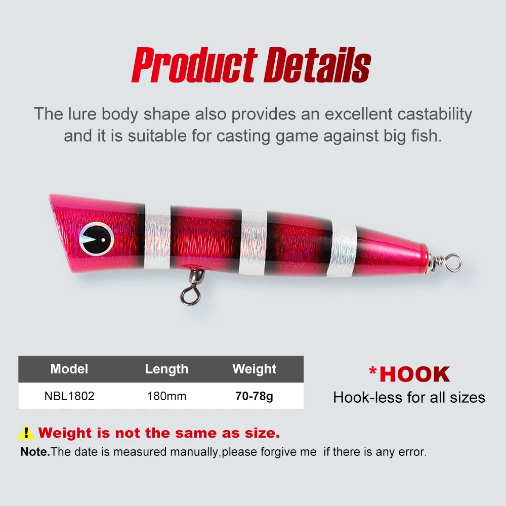 Noeby-Popper de madera artificial para pesca en agua salada, 18cm, 70-78g, copa profunda, superficie del océano, cebo duro, atún GT, gran juego - imagen 2