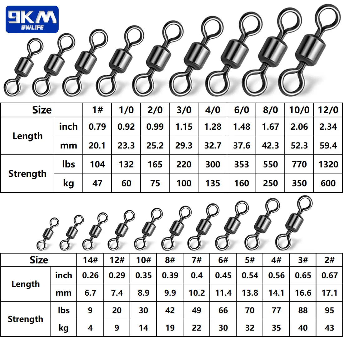 9KM 25 uds pesca giratoria giratoria pesca giratoria agua salada aparejos de pesca giratorios de acero inoxidable níquel negro - imagen 2