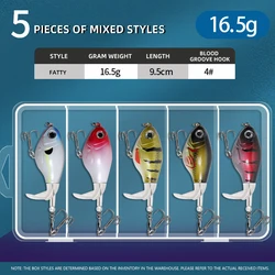 Caja de embalaje combinada de 5 uds., cebo duro Artificial con Tractor giratorio suave, cola flotante, aparejos de pesca