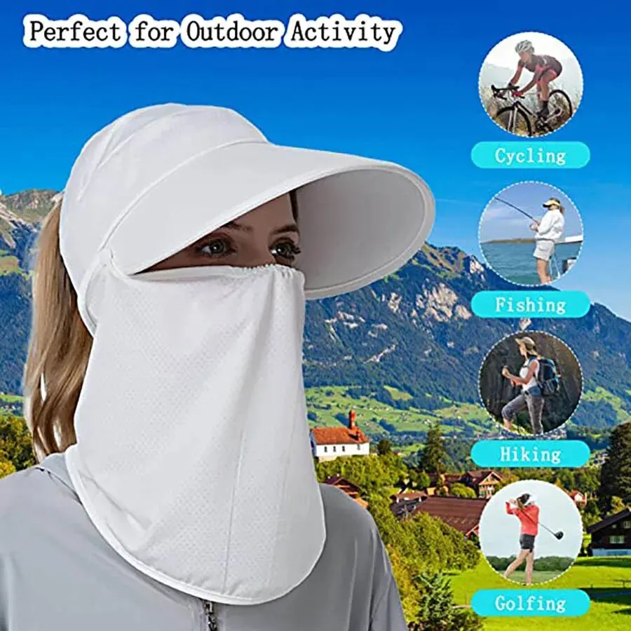 Sombreros de sol para mujer visera de protección UV de ala ancha UPF 50+ sombreros de pesca cola de caballo plegable sombrero de verano con solapa desmontable - imagen 2