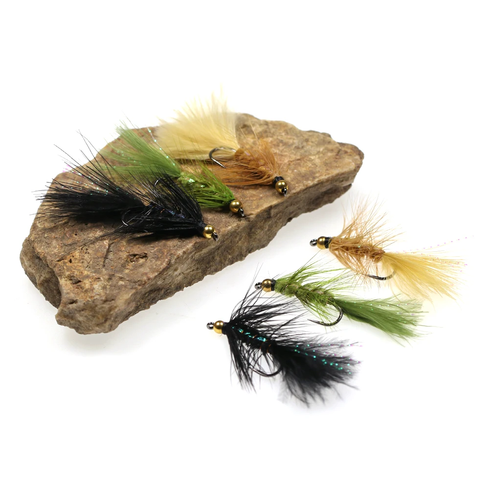 Wifreo-Señuelos de Pesca con cabeza de cuentas de latón, 12 piezas, Lucio, lubina, trucha arcoíris, color marrón Oliva y negro - imagen 5