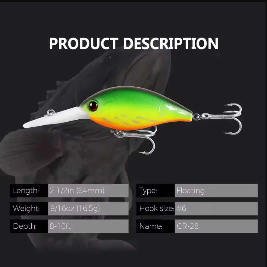 Aparejos de pesca de calidad BEARKING, Señuelos de pesca profesionales, manivela profunda, 64mm, 16g, buceo, 3,2 m, 9 colores diferentes, cebos duros - imagen 4