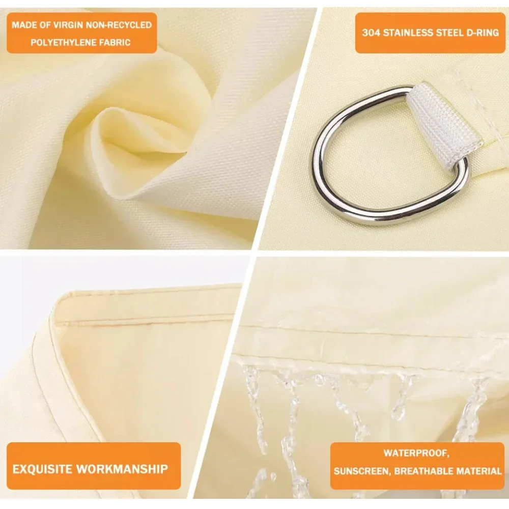 Vela de sombra de sol impermeable, dosel cuadrado rectangular triangular para jardín, bloque UV, tela para sombra de piscina, refugio solar, tiendas de campaña y senderismo - imagen 5