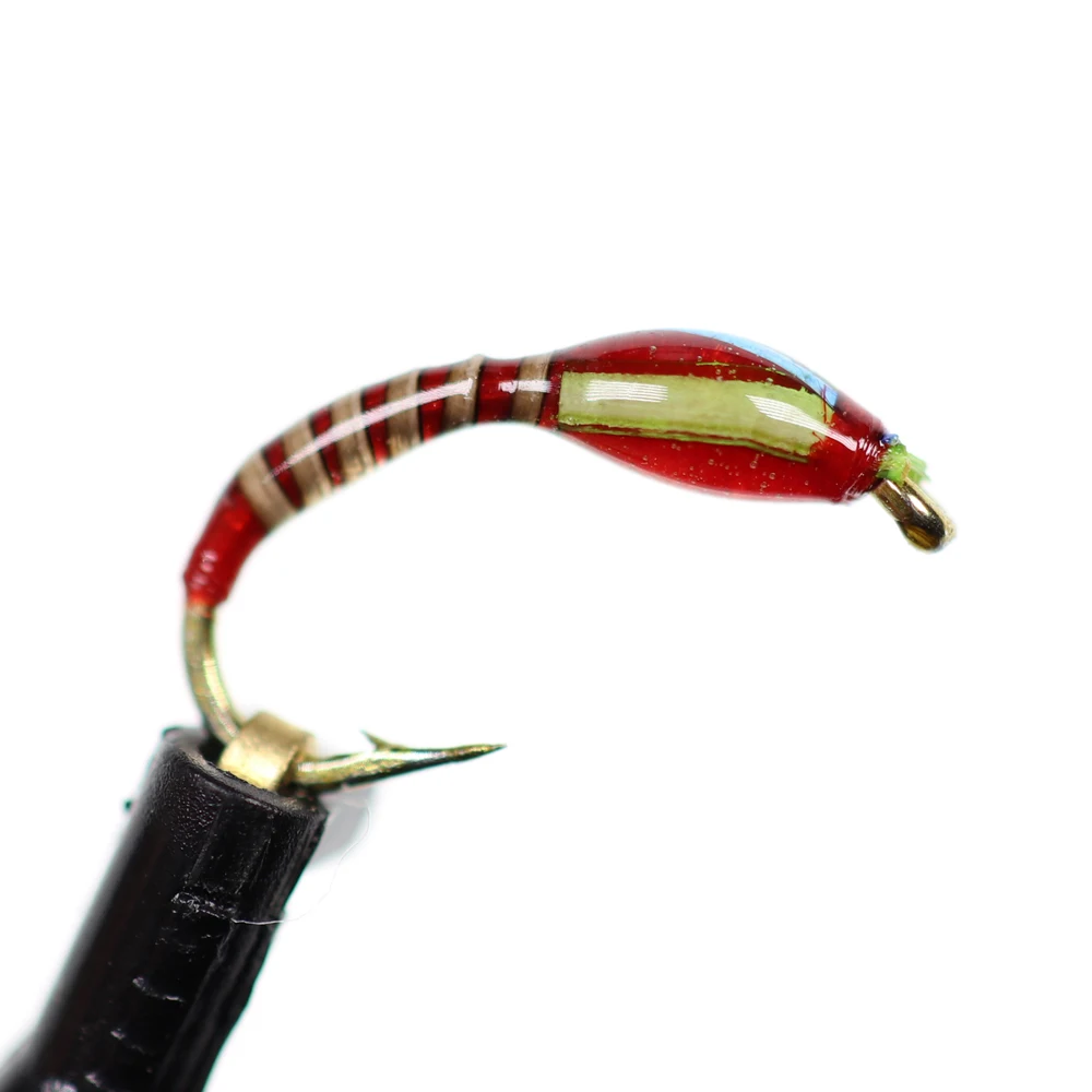 Wifreo-moscas de pesca con mosca, 6 piezas, pavo real, Nymph, Color rojo y amarillo, tamaño #12, arcoíris, trucha, gris - imagen 2