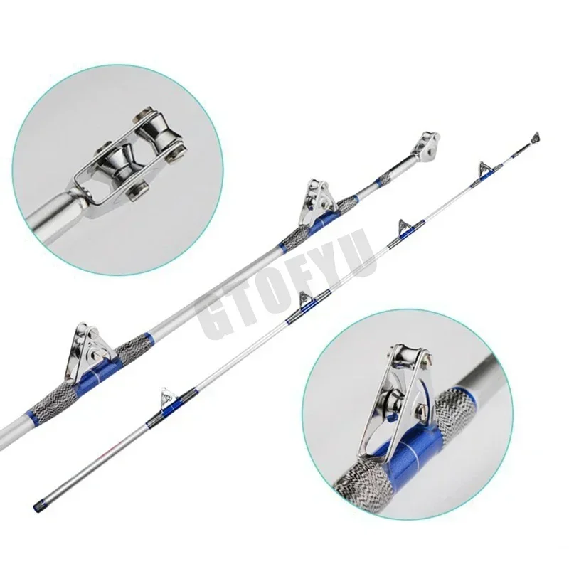 Caña de pescar giratoria de agua salada de 1,98 M y 2,1 M, 50kg, 2 piezas, caña de pescar en alta mar, caña de pescar para barco de mar con guías de rodillos - imagen 2