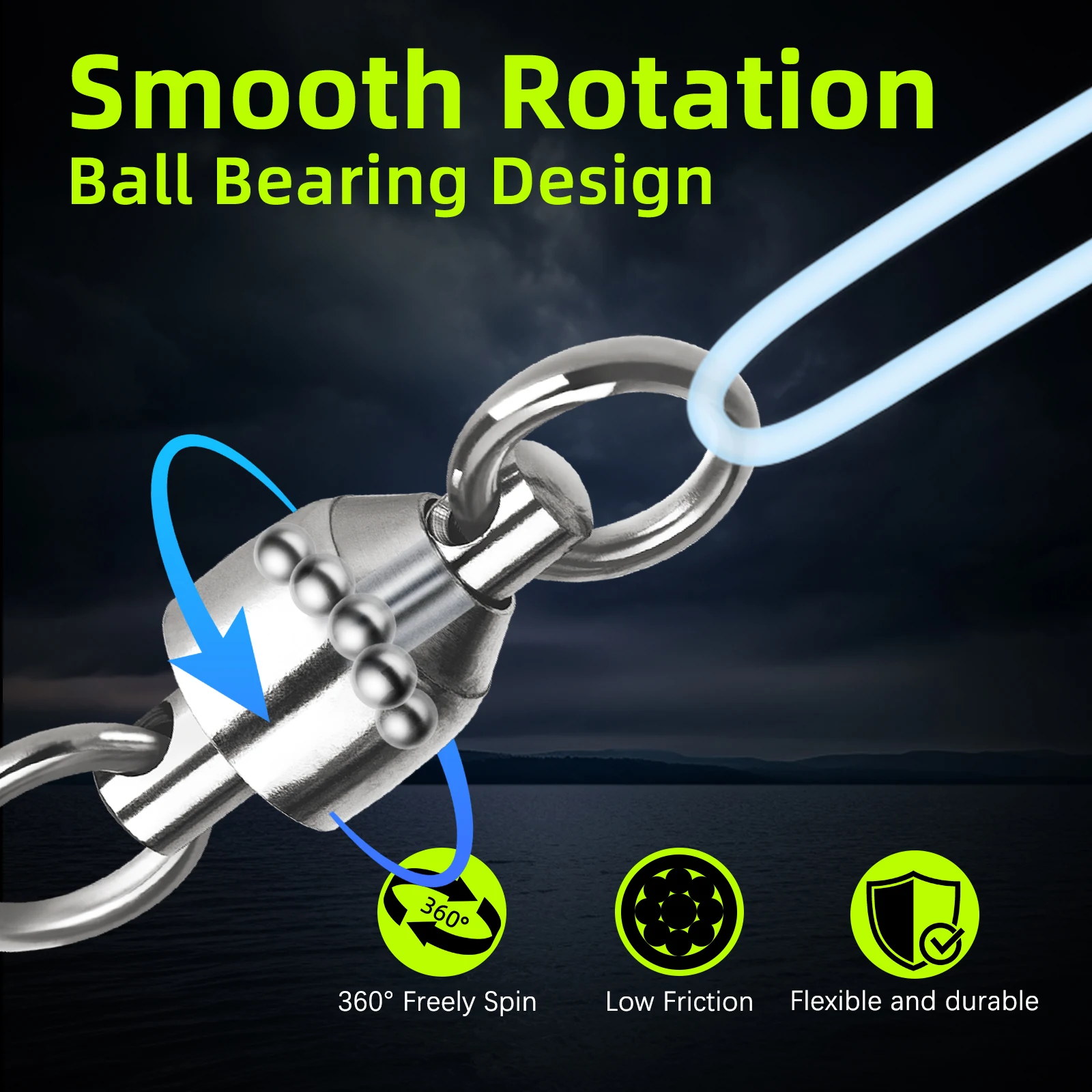 9KM rodamiento de bolas giratorio anillo sólido pesca giratorios conector de agua salada acero inoxidable al por mayor - imagen 4