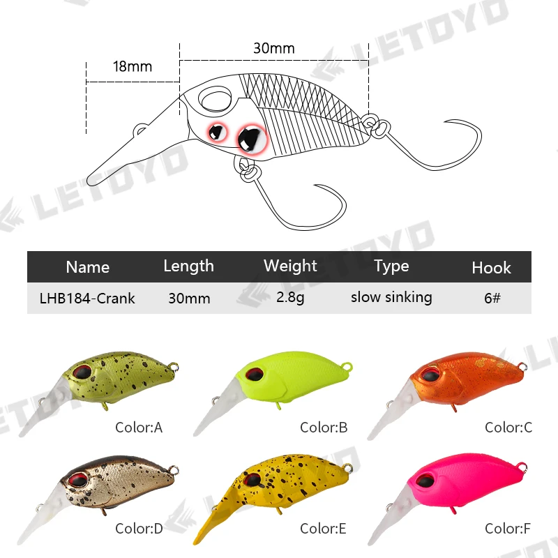 LETOYO-Mini Crankbait de hundimiento lento, cebo Artificial, Wobblers, cebos duros para trucha, Lucio, perca, Señuelos de Pesca, 30mm, 2,8G - imagen 2