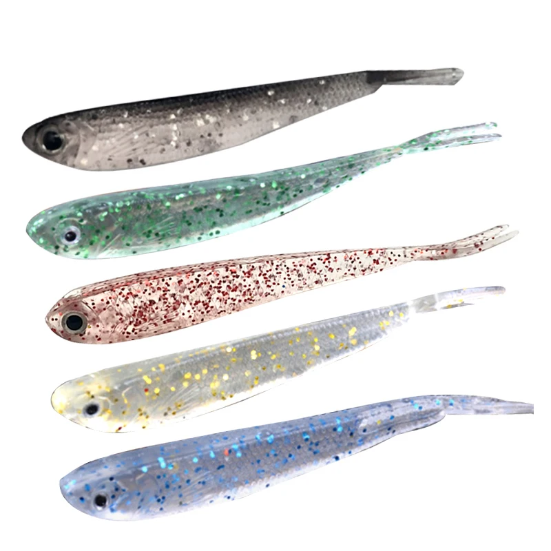 TAKEDO 6 uds 8CM 2G cola dividida en forma de V Swimbait cebo suave señuelo de pesca Wobbler Artificial para pesca en agua dulce y salada