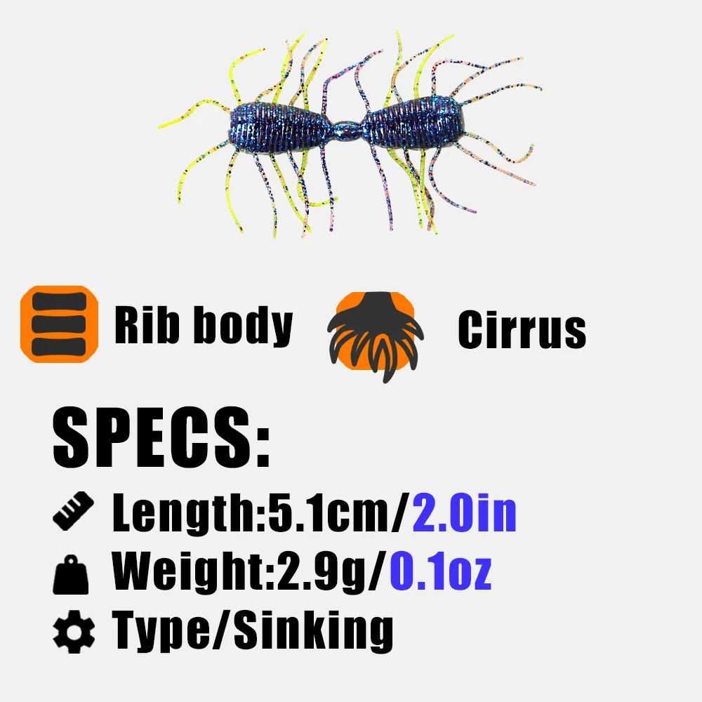 B & U-señuelo suave de gusano de hundimiento lento, 51mm, larva de insectos, Swimbaits blandos, cebos para insectos de criatura de silicona, Wobblers, señuelo de pesca - imagen 2