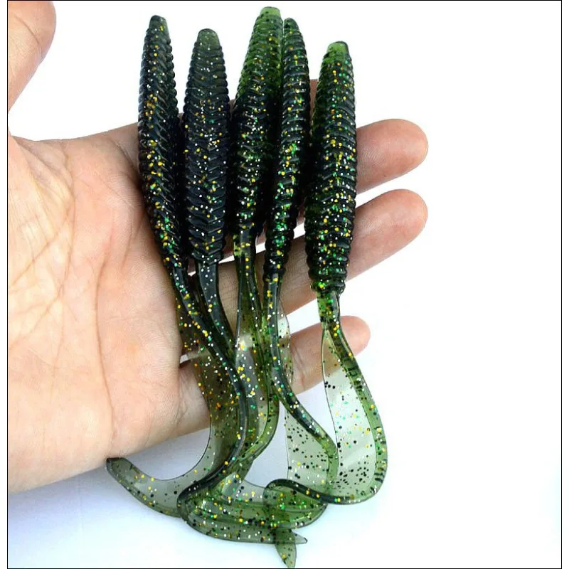 Lote de cebos de cola larga en espiral, 13cm, 6g, cebo blando de una sola cola, cebo falso, equipo de pesca de carretera, cebo de insecto blando, lote de 5 unidades - imagen 5