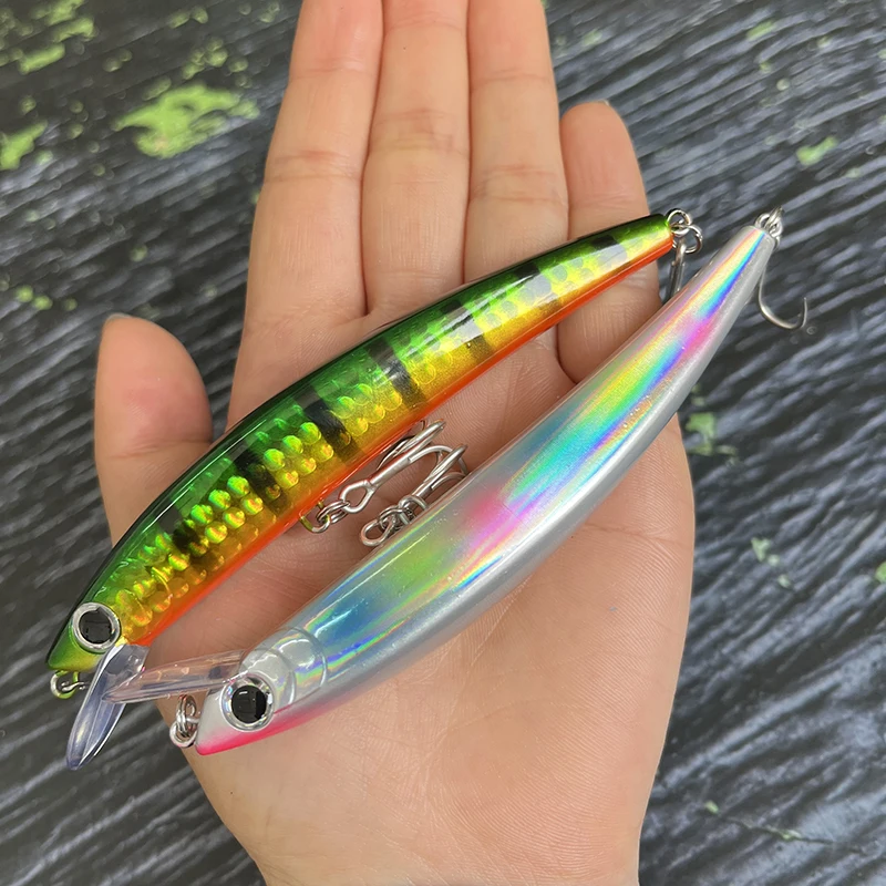 Señuelo de Pesca de pececillo flotante de cristal 3D, 110mm, 14g, Wobblers de agua salada, Jerkbait de curricán para lubina, equipo de Pesca - imagen 5