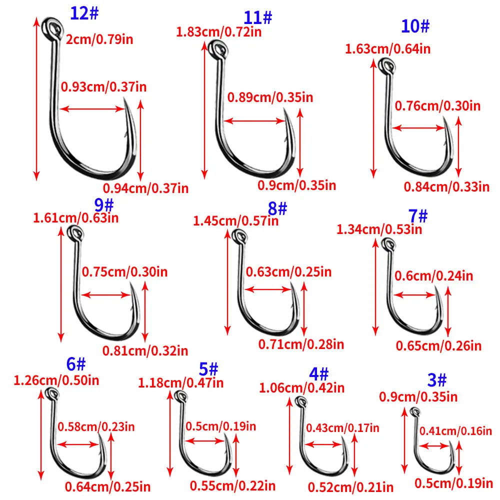 Juego de anzuelos de pesca de 500 piezas # 3- # 12 tamaños mixtos de acero rico en carbono, cuerda para carpa, anzuelo, accesorios de pesca, anzuelo circular compensado - imagen 2