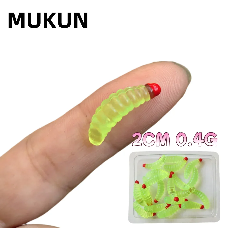 MUKUN 20 piezas 2CM 0,4G señuelo de pesca gusano larva amarillo realista señuelo de pesca biónico pan insecto suave señuelo de pesca gusanos brillo - imagen 2