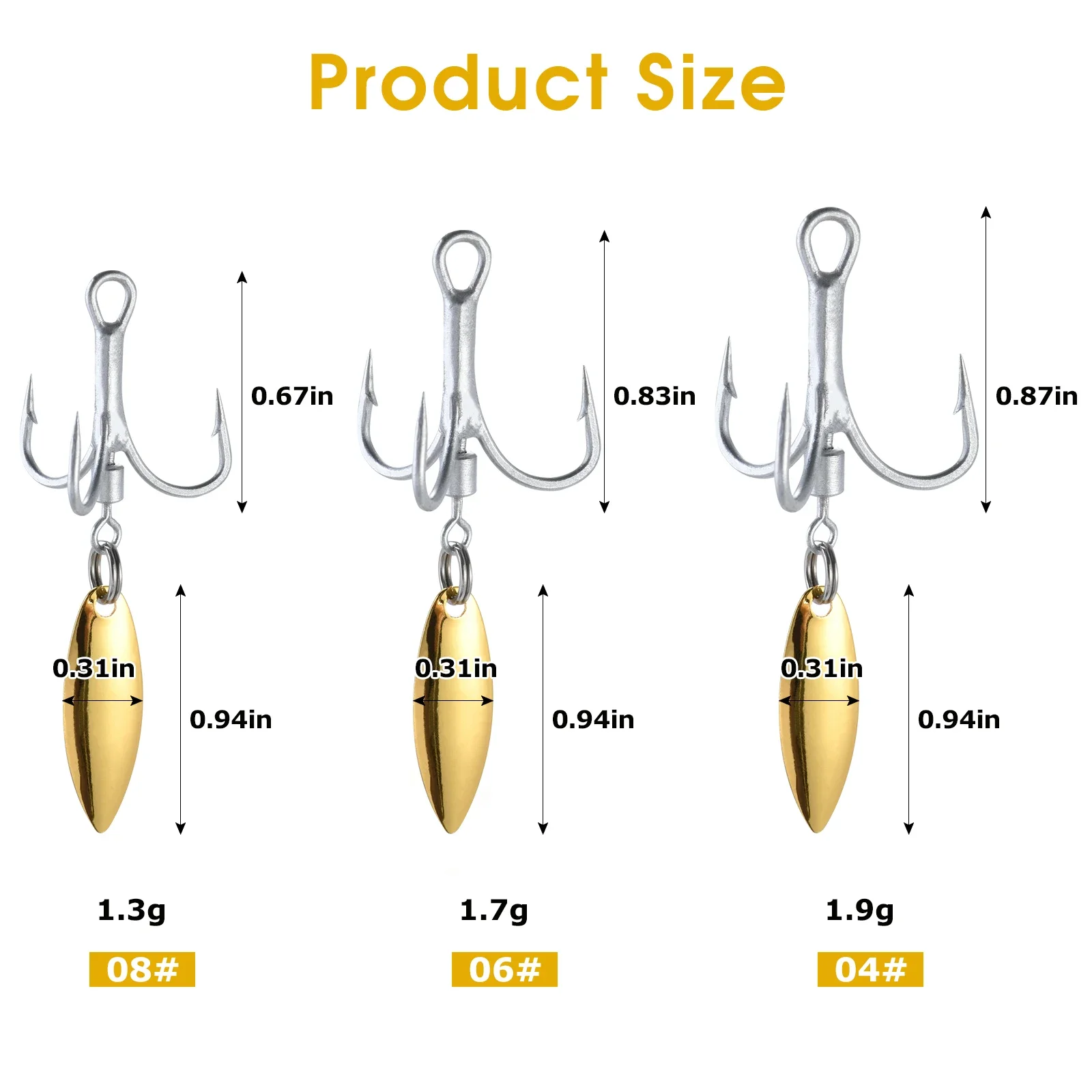 Goture 10 piezas # 2 # 4 # 6 # 8 # Ganchos triples de 10 hojas con ganchos giratorios de hoja de sauce reemplazables para trucha, lubina, agua dulce y salada - imagen 2