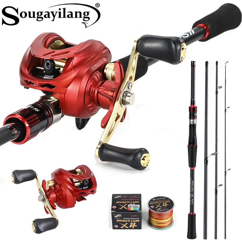 Combo baitcasting Sougayilang – Caña fibra carbono para lubina