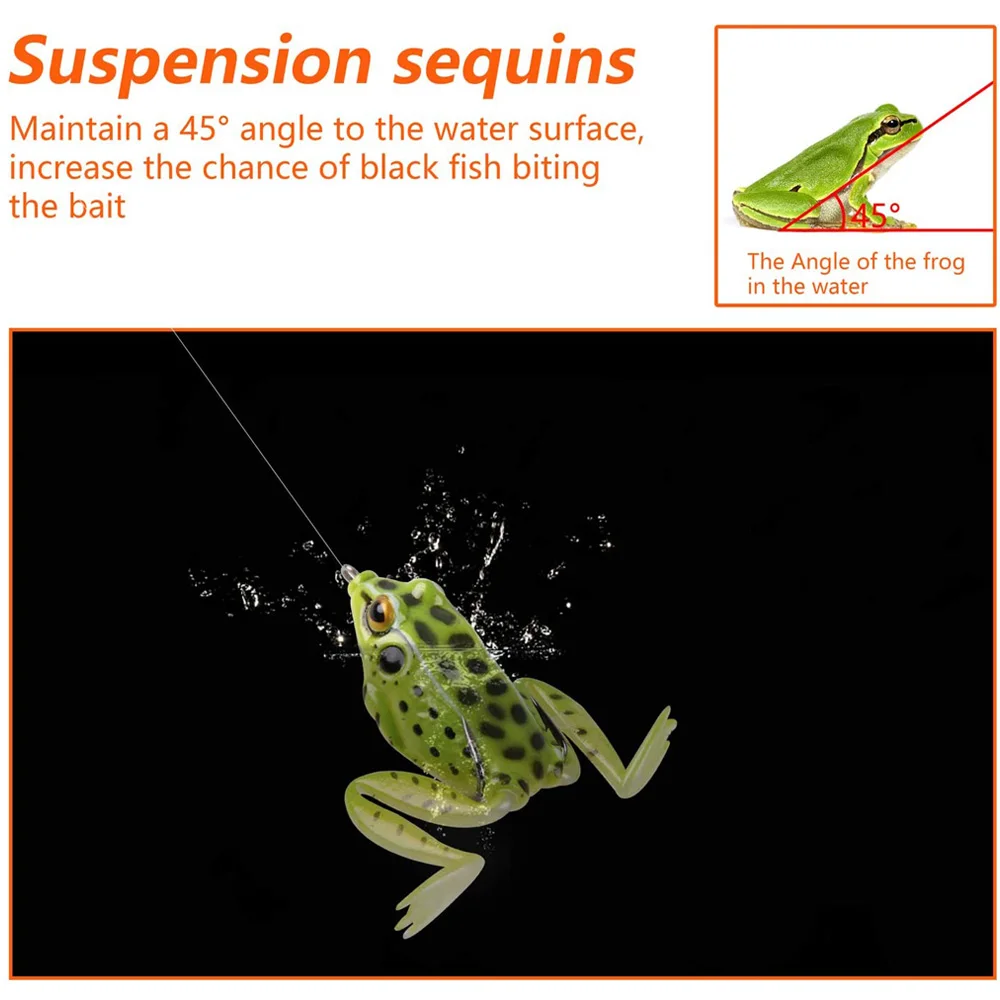 Topwater-Kit de señuelo de rana de pesca suave que incluye 5 piezas, anzuelos dobles, señuelo de pesca de rana, 20 piezas, anillos divididos y 10 piezas giratorias - imagen 5