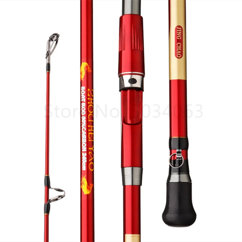 Caña de pescar ultraligera de carbono duro, caña de pescar portátil para barco, caña de señuelo de 1,8 m, 2,1 m, 2,4 m, roja, 3 secciones, nueva - imagen 4