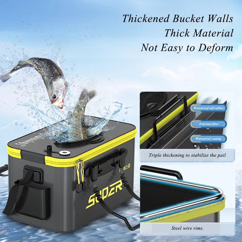 Cubo de pesca plegable portátil con orificio de aireación, cebo vivo, bomba de oxígeno, bolsa EVA para acampar al aire libre, protección para peces - imagen 5