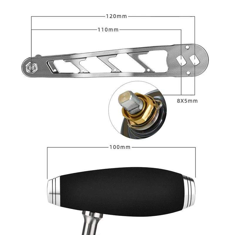 Gomexus Power Handle 8x5mm para Shimano Tranx 300 400 Daiwa Abu Gracia Okuma Haibo KastKing carrete redondo convencional 120mm - imagen 4