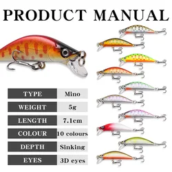 Jerkbait Minnow hundido 7,1cm 5g profesional para Bass y Pike