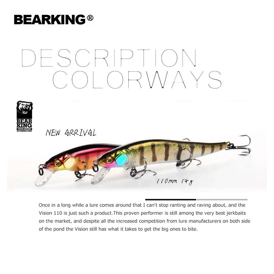 BEARKING-Señuelos de Pesca duros de 11cm y 14g, cebos de calidad para pececillos, Wobblers de buena acción, aparejos de pesca profesionales artificiales - imagen 4