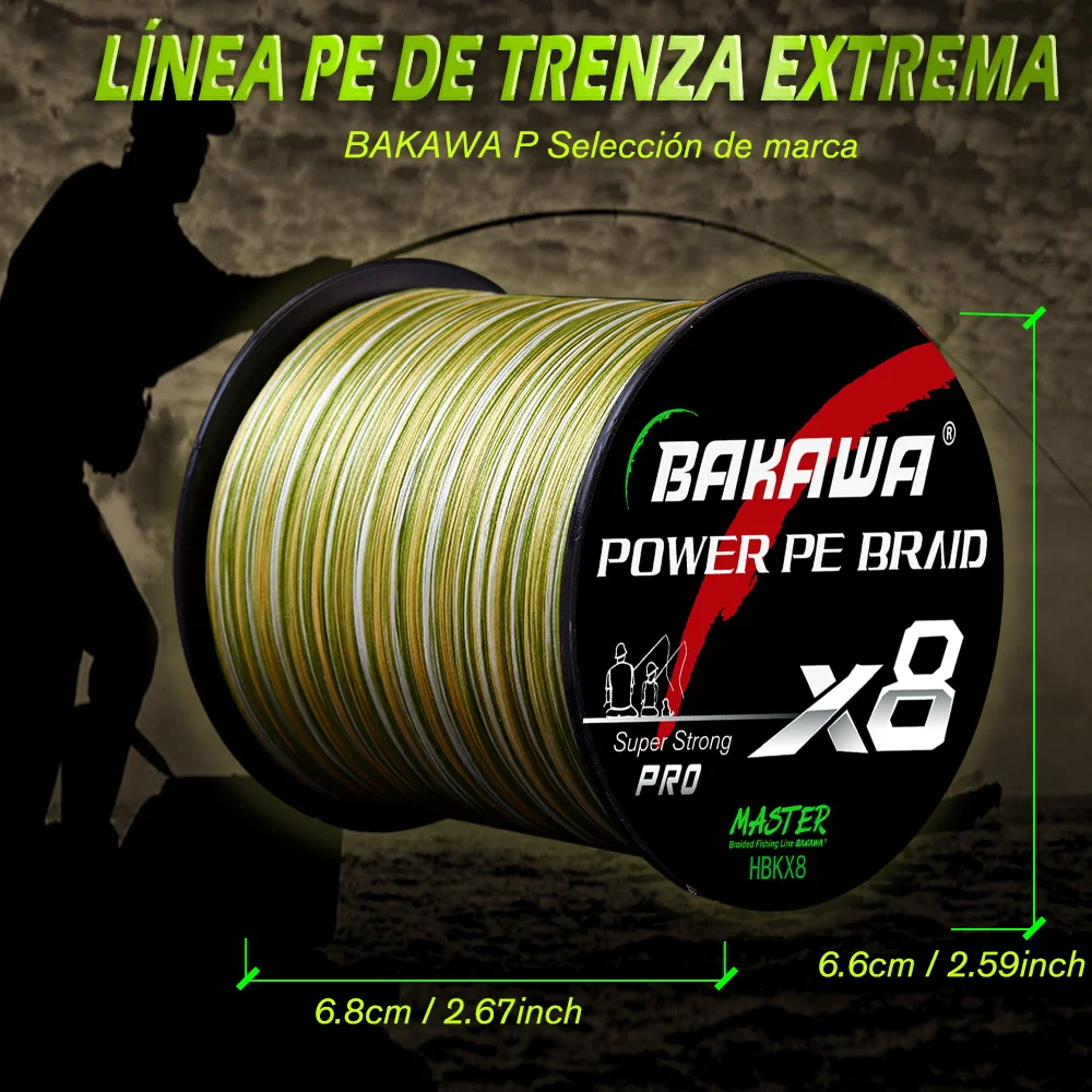 Línea de pesca trenzada BAKAWA X8 PE 8, 300M/500M, línea trenzada japonesa multifilamento súper fuerte de 20LB-90LB para trucha de carpa marina - imagen 5