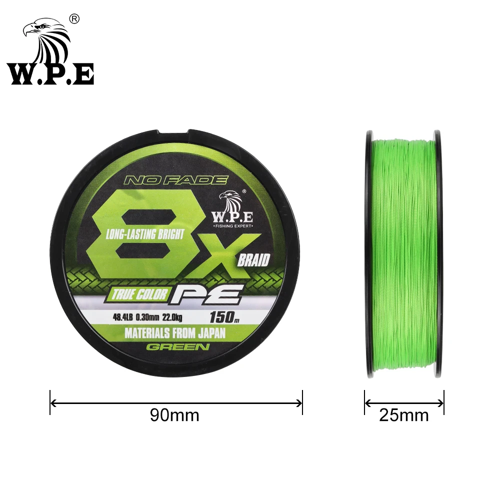 W.P.E-sedal de Pesca de 8 hebras trenzadas, hilo de Pesca de 8 hebras, color verde, 150-0,16mm, 11-0,40 kg, 26,5-58.3lb - imagen 3