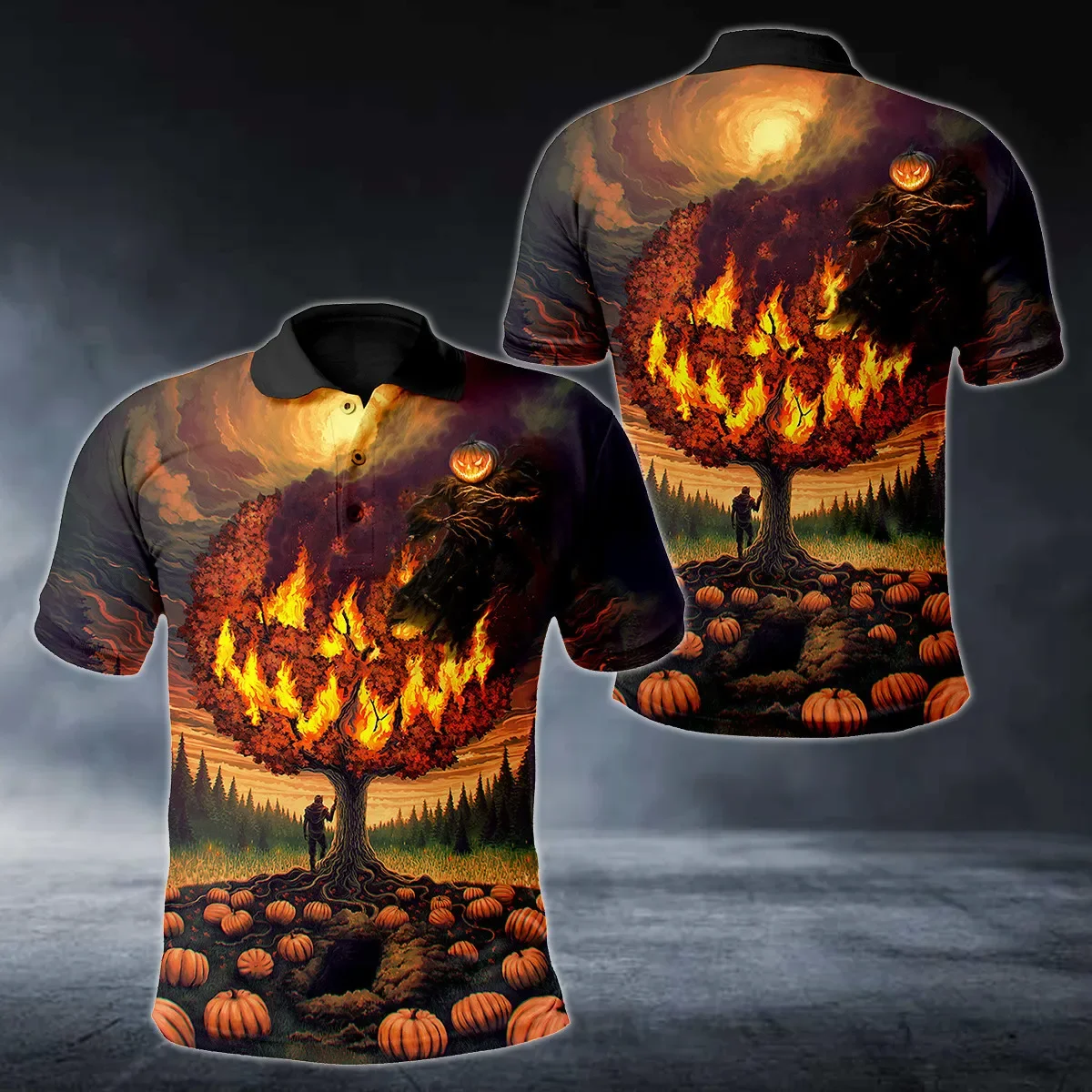 Halloween espantapájaros calabaza fantasma 3D completamente impreso moda hombres polos verano Casual Unisex adulto Polo camisa PLP27 - imagen 2