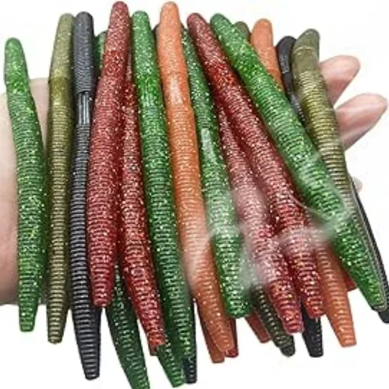 10 Uds 20 piezas 10cm 14cm Senko gusano cebo suave lombriz de tierra aroma de sal infusión desgastada realista elástico suave fideos gusano señuelo duradero - imagen 4