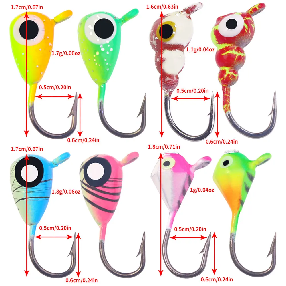 Plantillas de pesca en hielo para invierno, 6/8/48 Uds., para lubina, perca, tipo Crappie, 0,5-2,6g, juego de cebo de pesca Artificial, anzuelos con cabeza de plantilla, aparejos de pesca - imagen 2
