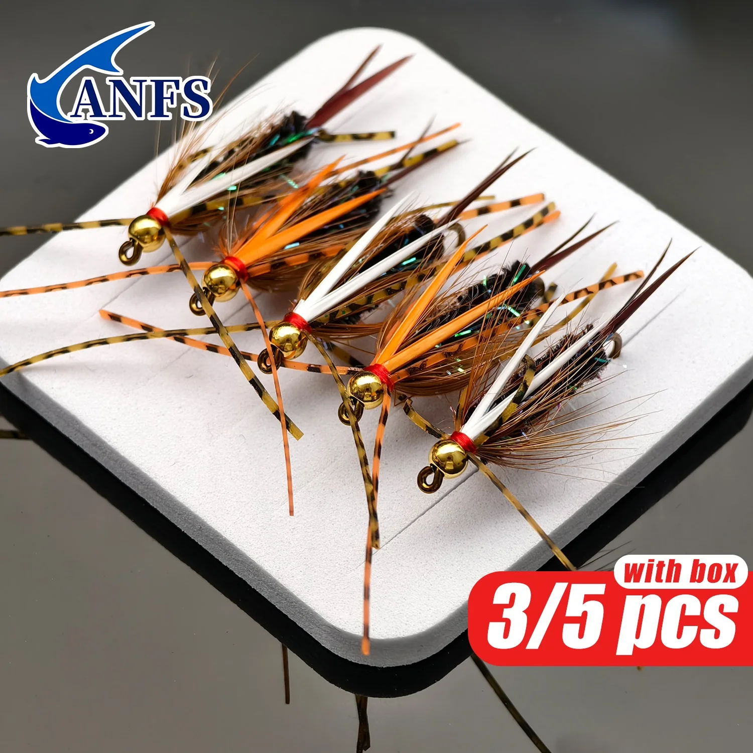 ANFS 3 uds/5 uds cuentas de latón príncipe ninfa Señuelos de pesca con mosca, ninfas húmedas para trucha, salmón y grailismo, moscas de pesca con mosca para pescador - imagen 2