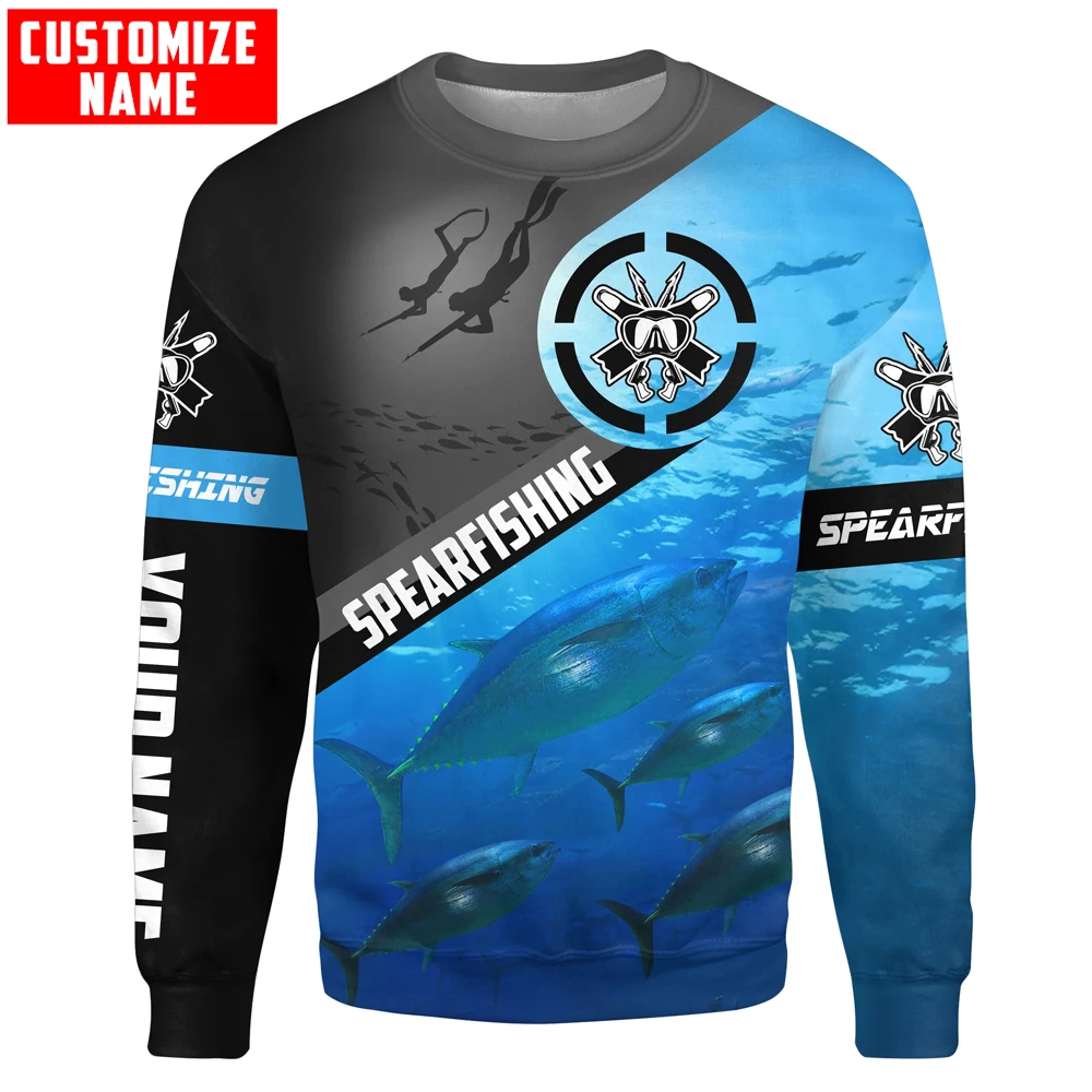 Atún azul agua pesca submarina bajo el mar nombre personalizado 3D impreso hombres Sudadera con capucha y sudadera Unisex Zip Casual chándales KJ914 - imagen 5