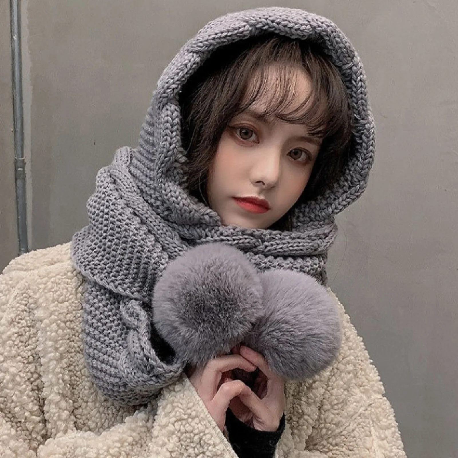 Gorro de ciclismo a la moda, gorro de hilo tejido con bola de lana encantadora, gorro de felpa grueso a prueba de viento para invierno y exteriores para ciclismo, montar y esquiar