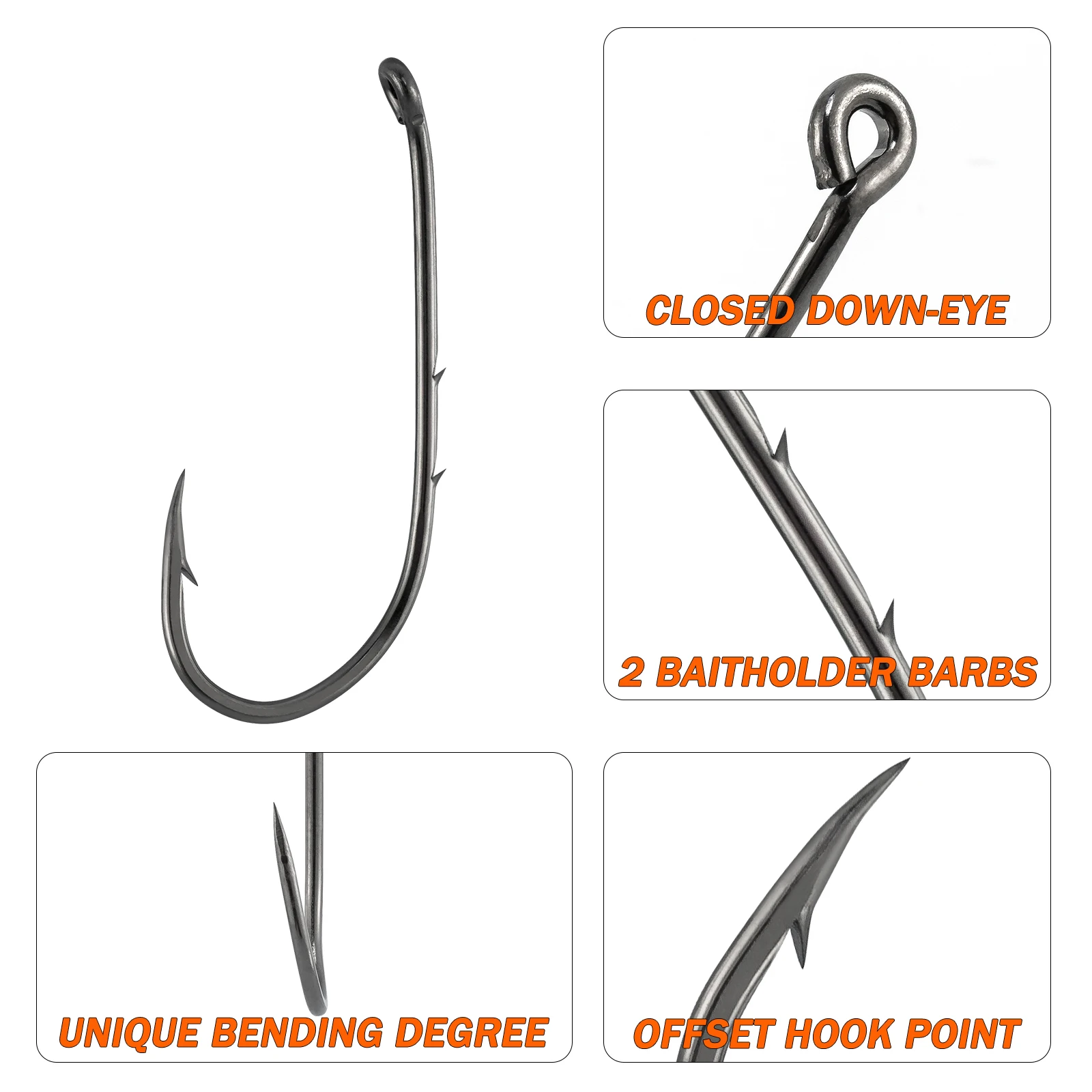 Señuelo de pesca de caña larga, anzuelo de gusano de acero de alto carbono, ojo vuelto hacia abajo, para Surf, #12-6/0, 30/50 piezas - imagen 3