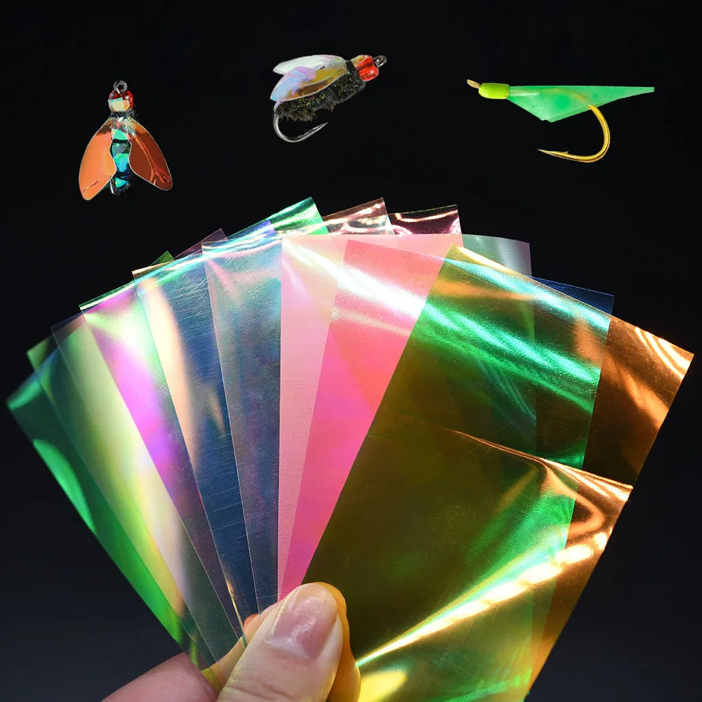 Película para atado de moscas de pesca de arcoíris, 6cm x 10cm, aparejo Sabiki, Material de alas traseras Flash para atado de moscas y accesorios de pesca, 2 uds. - imagen 3