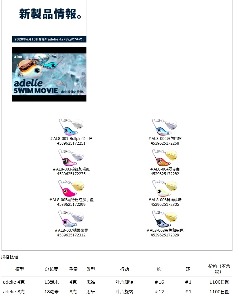 Lentejuelas compuestas Ima ADELIE 4g 8g importadas de Japón, mini cebo giratorio pequeño de metal Lurestream - imagen 5